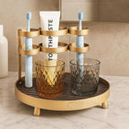 YUPER Vanity Tray Makeup Organizer Cosmetics Storage, Bathroom Skincare Organizer Countertop With Makeup Brush Holder, Round Display Rack in Dresser, Decor for Candle, Perfume, Plant