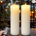 14" x 4" Large Outdoor Candles, Waterproof Flickering LED Flameless Candles with Timer, Battery Operated Candles with Remote Control Realistic Fake Pillar for Patio Porch Lanterns, White 2 Pack