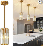 Gold Pendant Lighting Modern Pendant Light Mini Crystal Chandeliers Adjustable Pendant Light Fixture for Kitchen Island Dinning Room Corridor Bedroom(Gold 3-Pack)