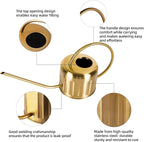 34oz/1L Stainless Steel Watering Can, Rust-Proof Indoor/Outdoor Watering Can for House Plants, Long Spout Water Can for Succulent Bonsai Garden Flowers (Gold Color)