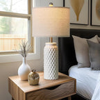 24" Modern Ceramic White Bedside Lamp Set of 2 Table Lamp for Bedroom Decor Farmhouse Table Lamp for Living Room Office Dorm