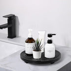 Round Decorative Tray Farmhouse Bathroom Decor Wood Riser Kitchen Countertop Organizer for Perfume, Candle, Plant, 11 inch Black