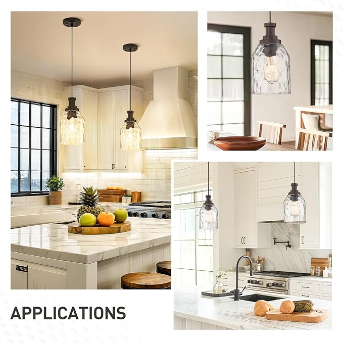 zeyu 1-Light Kitchen Hanging Light Fixture, Farmhouse Island Pendant Lighting, Water Ripple Glass Shade, Oil Rubbed Bronze Finish, ZG33M1L-L ORB-WG