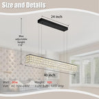 Rectangle Crystal Chandelier Modern Crystal Chandelier Black Rectangular Pendant Lighting Fixture for Dining Room Kitchen Island Bedroom (L 40")