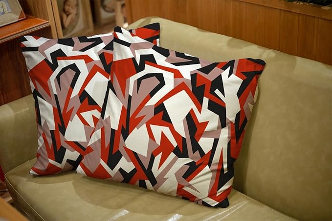 CAPSCEOLL Red Couch Pillow Covers Geometric Camo Abstract Modern Camo Urban White Brown Oil Painting 20X20 Inch Set of 2 Pillow Protector for Bedroom Sofa Living Room Décor Black Throw Pillow Cover
