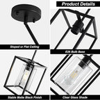 2 Pack Black Pendant Lights for Kitchen Island, 1 Light Farmhouse Lantern Pendant Light Fixtures Iron Cage Hanging Light Fixtures with Clear Glass Shade for Dining Room Entryway Hallway Porch