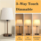 Brown Bedside Lamps for bedrooms Set of 2 - Nightstand Bedroom Lamp with USB C Port and AC Outlet Charging, 3 Way Dimmable Touch Control Small Bed Side Table Lamp, Nightstand Light for Kids