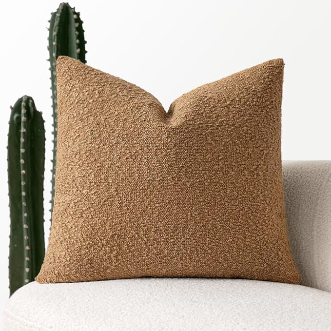 MIULEE Textured Boucle Throw Pillow Cover Brown Accent Solid Eruo Sham Pillow Case Decorative Vintage Soft Pack of 1 Couch Cushion Mid Century Chair Sofa Bedroom Livingroom Home Decor,24x24 Inch