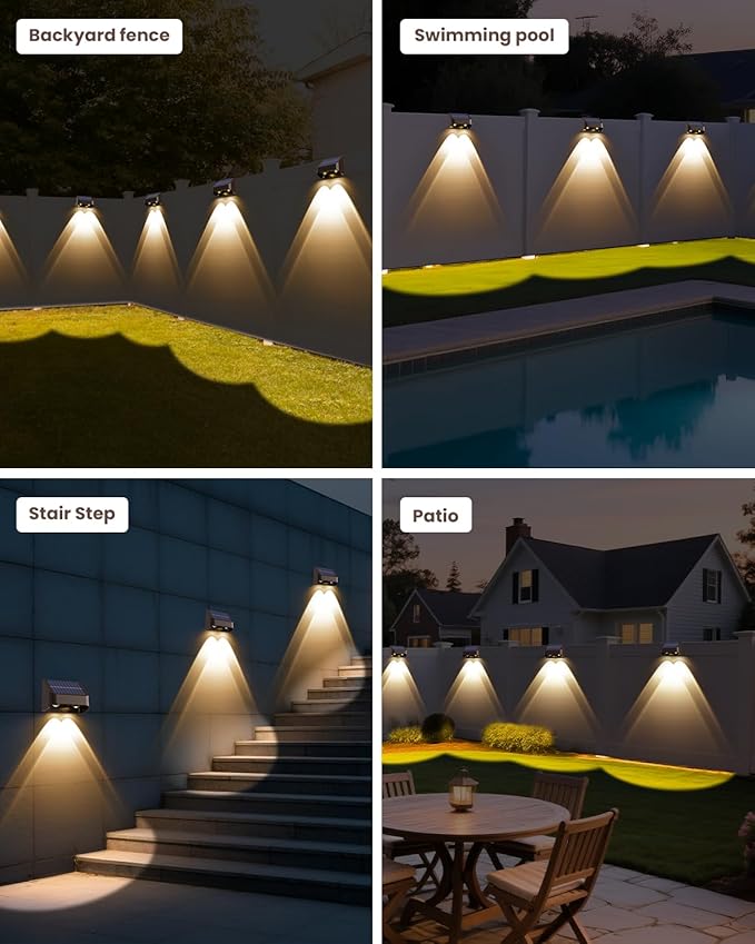 Brighter Solar Fence Lights-3000/4000/6000K 3 Mode,Solar Lights Outdoor Waterproof,Dusk to Dawn Deck Light, Outdoor Lighting for Backyard/Railing/Wall/Step/Patio(8 Pack,Brown)