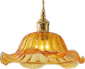 Vintage Glass Pendant Light，Green Flower Ceiling Pendant Light，Gold Adjustable Hanging Wire for Kitchen Island Dining Room Bedroom Hallway (10Inch - Amber(A))