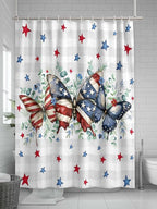 4th of July Shower Curtain, Patriotic Stars Butterfly Shower Curtains Set with Hooks, Eucalyptus Leaves Plaid Independence Day Waterproof Bathroom Curtains Decor Accessories, Stall Long 54 X 78 Inch