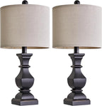 PoKat 20.5" Mid Century Table Lamp Sets of 2 for Living Room Retro Style Farmhouse Table Lamp for Bedroom Classic Beige Resin Bedside Night Light Lamps, Suitable for Small Place