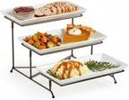 LAUCHUH 3 Tier Serving Tray Porcelain Tiered Serving Stand Collapsible Sturdier Rack Serving Platters with 2 Cross Bars for Thanksgiving, Christmas, Fruit Dessert Party Display Set, 12 Inch, Bronze