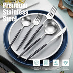 Lemeya Matte Black Silver Silverware Set for 4,Modern Stainless Steel Brushed Cutlery Set,20-Pieces Heavy Duty Flatware Set,Knives Spoons and Forks Set Utensils Set, Satin Finish, Dishwasher Safe