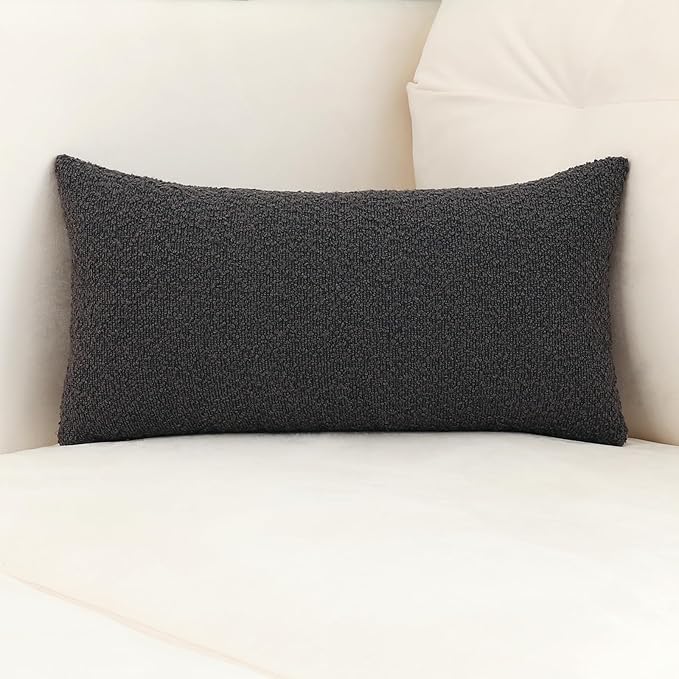 Jeneoo Graphite Grey Decorative Long Lumbar Thick Throw Pillow Covers Fine Textured Boucle Couch Cushion Case for Sofa Decor, Set of 1, 14 x 36 Inch