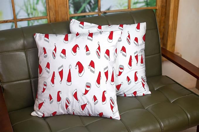 CAPSCEOLL 2PCS Red Soft Pillow Covers 16X16Inch Christmas Celebration White Winter Xmas Year Soft Throw Pillow Covers for Bedroom Sofa Living Room Bed Pillow Covers