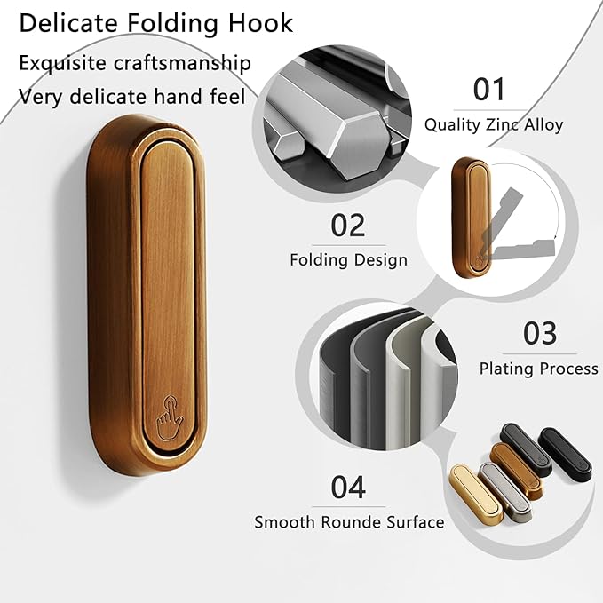 2PCS Folding Coat Hook, Heavy Duty Wall Hooks Made of Zinc Alloy, Foldable Wall Hooks for Hanging Coats, Scarves, Hats, Bathrobes, Keys, Bags(Bronze)