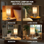 Grey Fully Dimmable Nightstand Lamps Set of 2 - Table Bedside Lamp with USB C+A Charging Ports & 2 AC Outlets, Square Lamp Sets Linen Fabric Shade for Bedroom Living Room(Bulb Included)