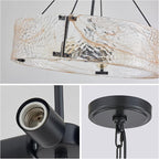 XINGQI Black Glass Chandeliers Modern 4-Light Farmhouse Pendant Lighting Fixtures Elegant Round Chandeliers for Dining Room Kitchen Island Living Room Entryway