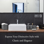 Bathroom Accessory Set - 10 Piece Grey Bathroom Accessories Set with Trash Can, Toothbrush Holder and Cup, Soap Dispenser, Soap Dish, Toilet Brush Holder, Vanity Tray, Qtip Holder, Tissue Box Cover