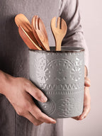 DOWAN 7.2" Kitchen Utensil Holder, Extra Large Farmhouse Utensil Holders for Countertop, Ceramic Utensil Crock, Anti Slip Cork Bottom (Gray, 7.2 Inch)