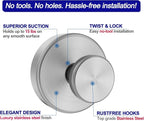 Suction Cup Hooks for Shower, Removable Towel Hooks for Bathroom Window Glass Door Wall, Bath Robe Looafh Hook for Hanging - 2 Pack, Silver