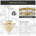 Large 36" Gold Crystal Chandeliers 23 Lights Modern Luxury Chandelier for Foyer Staircase Chandeliers 6 Tiers Round K9 Ceiling Pendant Lighting Fixture for Living Dining Room