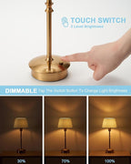 UMEXUS Cordless Lamp Rechargeable Table Lamps, 5000mAh Battery Operated Lights, 3 Level Brightness Dimmable, Portable Night Bedside Light for Patio, Restaurant, Dining, Fabric Shade, Antique Brass