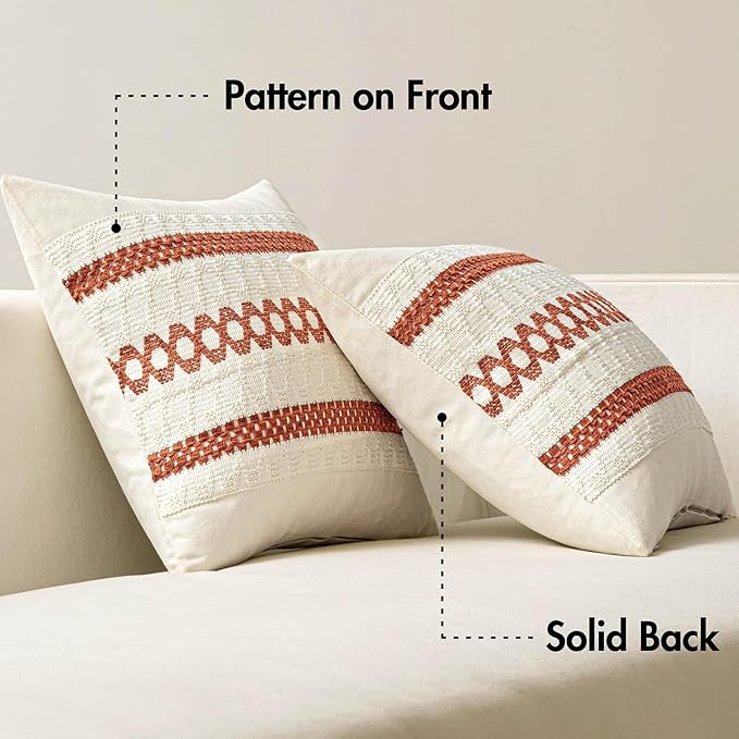 MIULEE Set of 2 Burnt Orange Fall Decorative Lumbar Pillow Covers 12x20 Inch Farmhouse Rustic Boho Couch Throw Pillows Modern Cushion Covers Retro Cute Macrame Woven Home Decor for Bed Sofa Chair
