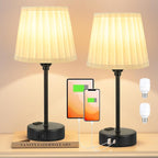 Acaxin White Bedside Lamps for bedrooms Set of 2 - White Pleated Lamp Shade with USB Charging Ports, Touch Lamps for Nighstand, Night Stand Lamp for Dorm/Office/Living Room/Class Room