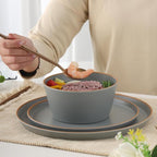 Melamine Dinnerware for 4, 12 Pieces Unbreakable Matte Plastic Plates and Bowls set, Kitchen Dish set BPA Free, Dishwasher Top Safe, Not Microwave, Not Oven (Grey)