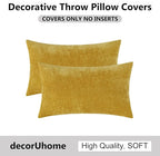 decorUhome Chenille Mineral Yellow Throw Pillow Covers 12x20 Inch Set of 2, Decorative Soft Couch Pillow Covers Solid Dyed Accent Velvet Farmhouse Neutral Rectangle Pillow Cases for Sofa Living Room