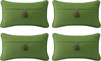 Outdoor Decorative Pillows with Coconut Button Pack of 4, 20" x 12" Outdoor Pillow Set for Couch Bed Throw Patio Sofa, Grass Green