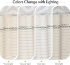 AmazerBath Boho Shower Curtain Set, Grey Shower Curtain with Tassels, Rustic Faux Linen Gray Striped Modern Farmhouse Shower Curtain with Hooks, Light Tan Toned, 72x72 Inches