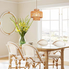 Rattan Pendant Light Fixture Boho Hanging Light Woven Rattan Ceiling Light Adjustable Basket Light Fixture for Kitchen Island Hallway Bedroom Dinning Table Nursery Light