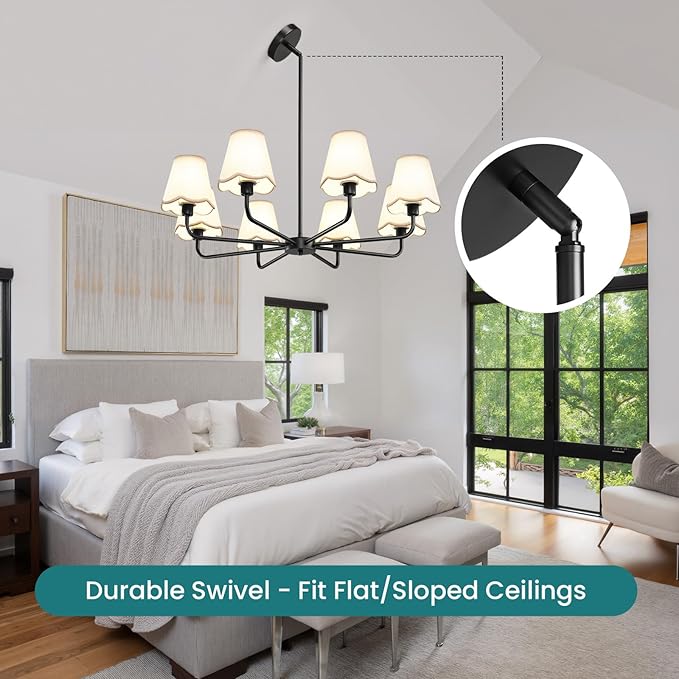 KAISITE Black Chandelier for Dining Room - 8-Light Farmhouse Dining Room Light Fixture Over Table Industrial Kitchen Lighting Fixture Ceiling Hanging Chandelier for Bedroom Living Room Foyer Entryway