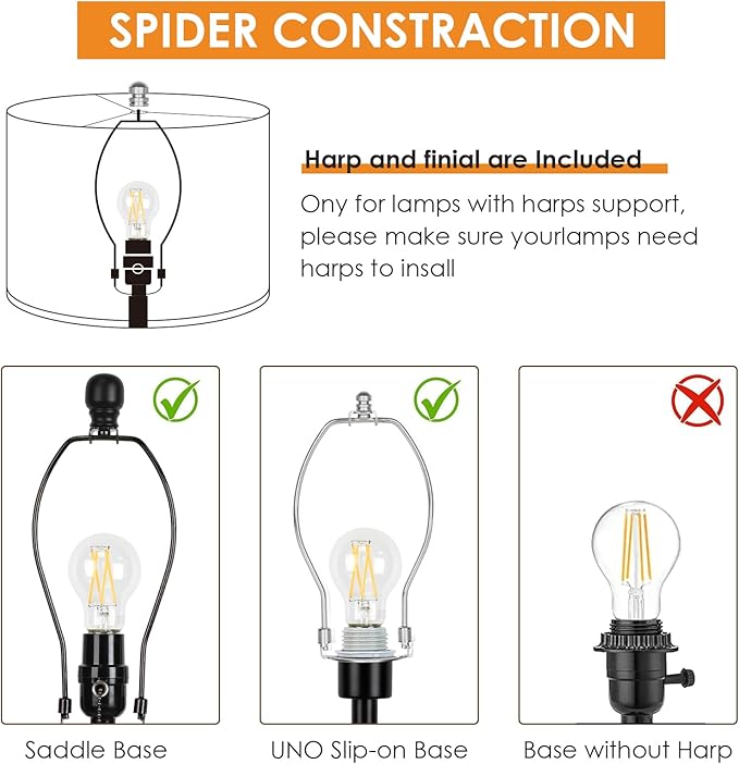 Lamp Shades Set of 2, Drum Lampshades 13" Top x 13" Bottom x 10" High with Spider Fitter, Large Replacement Lamp Shades for Table Lamps, Floor Lamps, Easy Assembly Required (2, Print - B)