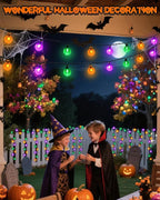 2-Pack 100 LED Purple Orange and Green Solar Halloween Lights Outdoor - 64FT Crystal Globe Waterproof Solar String Lights with 8 Lighting Modes for Halloween Decorations, Garden, Patio, Party, Porch