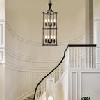 Foyer Chandeliers for High Ceilings, Lantern Tiered Black Chandelier Light Fixture Metal Modern Farmhouse Pendant Lights for Kitchen Island Entryway, Staircase, Living Room, Dinning Room