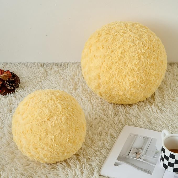 Ball Pillow, Decorative Round Pillow for Couch n, Circle Throw Pillows, Perfect Ball Pillows for Couch, Stylish Decorative Pillows, Versatile Round Throw Pillow (Goose Yellow, Medium-11.8 Inches)