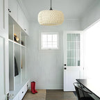 Boho Rattan Chandelier Light Fixture, 1-Lights Farmhouse Pendant Light Hand Woven Chandeliers for Dining Room with Fabric Shade Rustic Chandeliers Hanging Light Fixtures for Kitchen Island