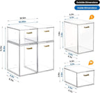 4 Pack Stackable Clear Acrylic Storage Drawers with Golden Handles, Plastic Drawer Organizers for Makeup, Kitchen, Bathroom, Office, Under Sink & Cabinet Organization(6.7"D x 10.6"W x 12"H)