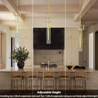 Modern Gold Pendant Light Set of 2, 21.6'' Pendant Lights Kitchen Island, Adjustable Height Brass Glass Pendant Light Fixtures, Large Pendant Lights for Dinning Room Farmhouse Bathroom