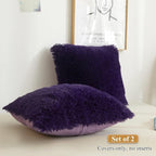XeGe Faux Fur Throw Pillow Covers, Luxury Fluffy Plush Pillow Shams, Shaggy Decorative Pillow Cushion Cover for Sofa Bed Couch with Zipper Closure, Pack of 2 (18''x18'', Purple)