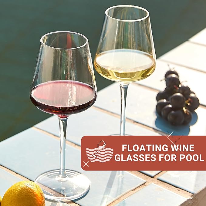 Tritan-Plastic Floating Red Wine Glasses for Pool Set of 2, 15 oz Holiday Drinkware Durable Wine Glasses with Long Stem, Ideal for Home, Party, Wedding, Beach