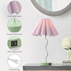 Pleated Table Lamp, Table Lamp for Bedroom, Bedside Lamps for Nightstand with Linen Lampshade, Modern Lamp for Bedroom Home Office Decor, Green