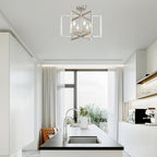 Brushed Nickel Chandelier 6-Light Modern Geometric Metal Lighting Fixture for Dining Room Kitchen Island Living Room Entryway Hallway Bedroom, 20 Inch Adjustable Pendant Ceiling Hanging Lamp