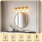 Modern Bathroom Vanity Light, 4-Light Gold Bathroom Lighting Fixtures Over Mirror, 28.4" Crystal Wall Light Sconce for Bathroom/Bedroom/Vanity, Includes LED Bulbs, Easy Installation