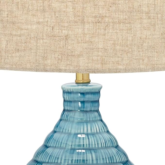 360 Lighting Kayley 24" High Small Mid Century Modern Coastal Table Lamps Set of 2 Blue Ceramic Linen Shade Living Room Bedroom Bedside Nightstand House Office Home Reading Kitchen Entryway Console