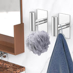 VAEHOLD Wall Towel Hooks, Heavy Duty Sticky Holder Waterproof Towel Hooks for Hanging Coat, Clothes, Closet Hook Wall Mount for Kitchen (Silver, 2 Pack)